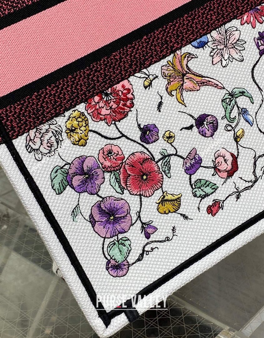 Dior Large Book Tote Bag in White and Pink Florilegio Embroidery 2023 (XXG-230908043)