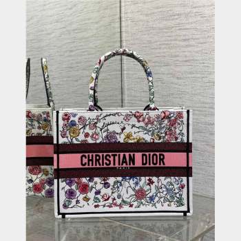 Dior Medium Book Tote Bag in White and Pink Florilegio Embroidery 2023 (BF-230908044)