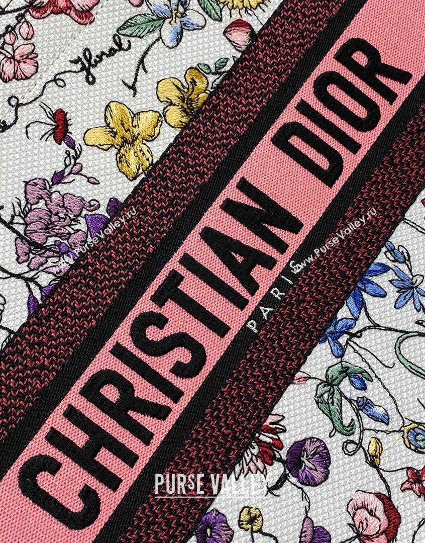 Dior Medium Book Tote Bag in White and Pink Florilegio Embroidery 2023 (BF-230908044)