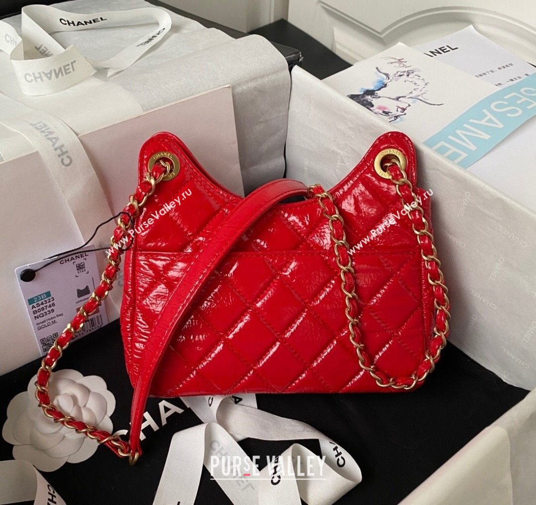 Chanel Shiny Crumpled Calfskin Small Hobo Bag AS4323 Red 2023 (yezi-230907017)