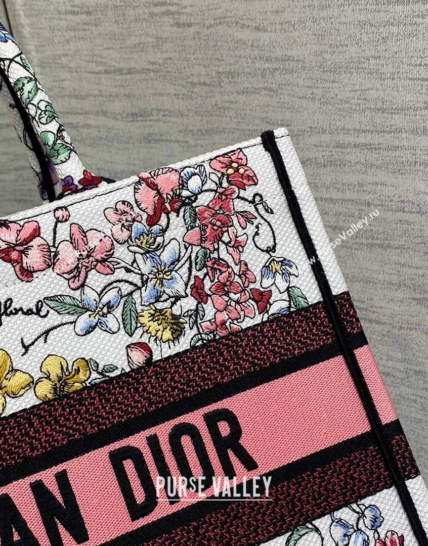 Dior Medium Book Tote Bag in White and Pink Florilegio Embroidery 2023 (BF-230908044)