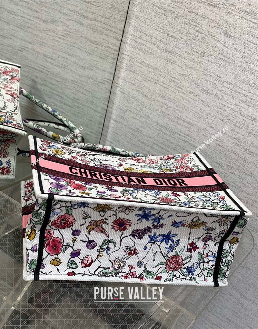 Dior Medium Book Tote Bag in White and Pink Florilegio Embroidery 2023 (BF-230908044)