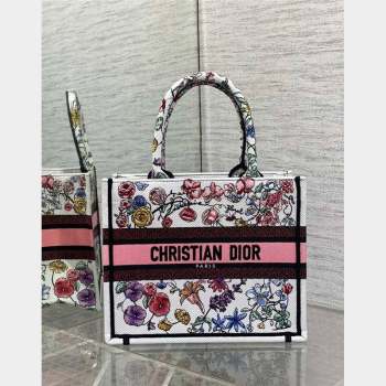 Dior Small Book Tote Bag in White and Pink Florilegio Embroidery 2023 (BF-230908045)