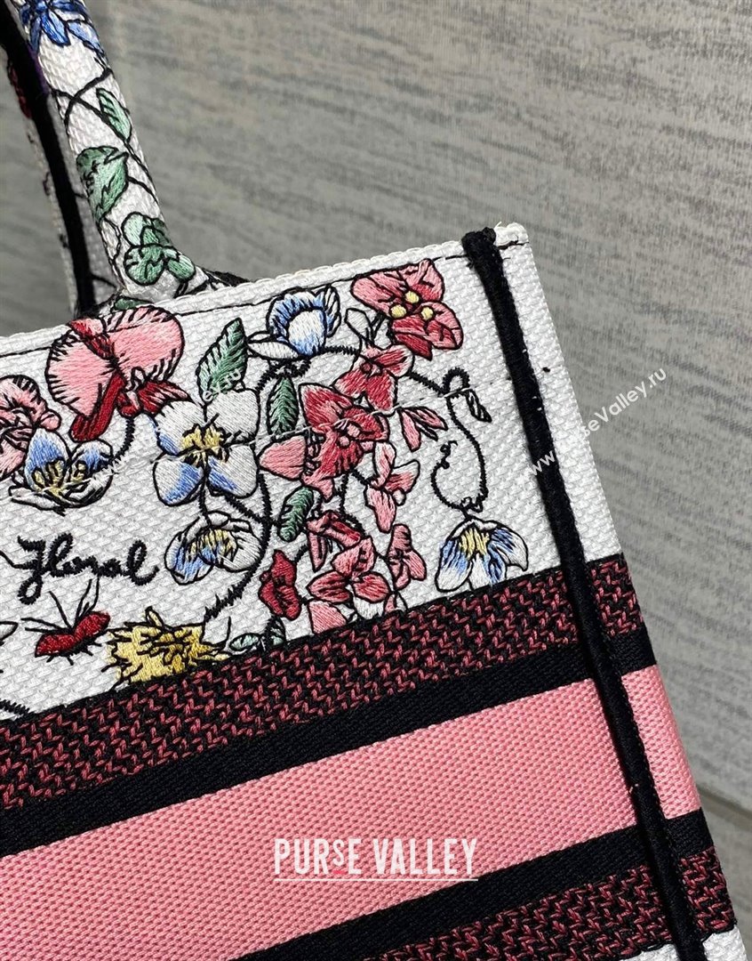 Dior Small Book Tote Bag in White and Pink Florilegio Embroidery 2023 (BF-230908045)