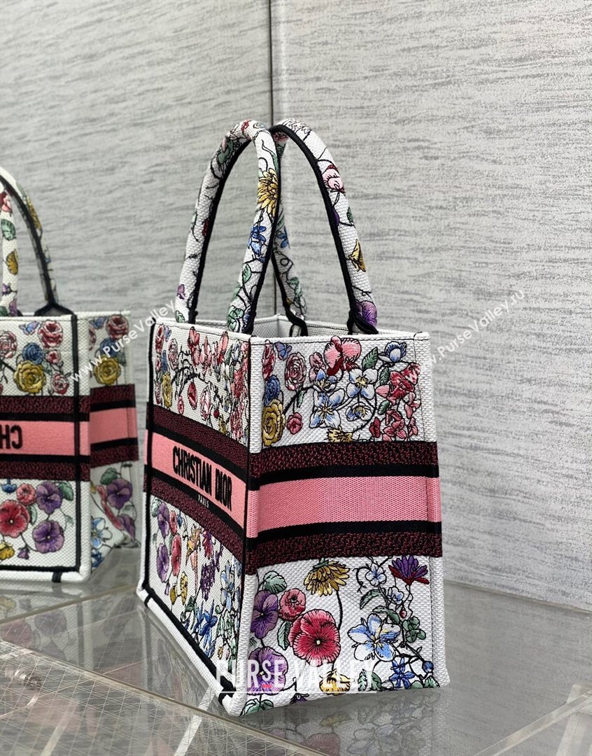 Dior Small Book Tote Bag in White and Pink Florilegio Embroidery 2023 (BF-230908045)