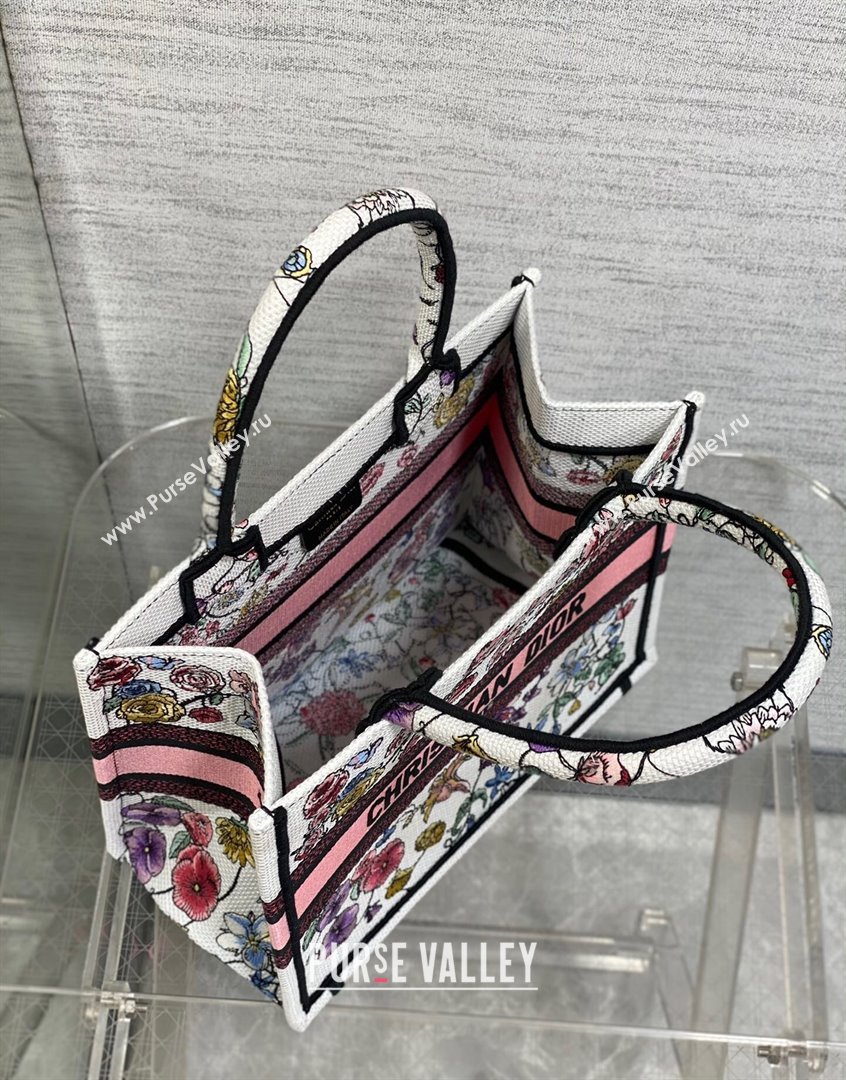 Dior Small Book Tote Bag in White and Pink Florilegio Embroidery 2023 (BF-230908045)