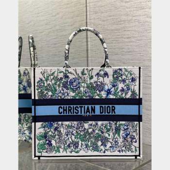 Dior Large Book Tote Bag in White and Blue Flowers Constellation Embroidery 2023 (XXG-230908046)