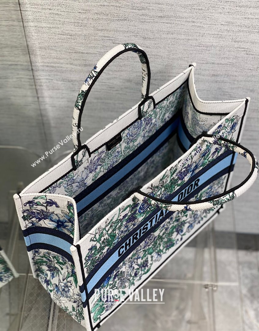 Dior Large Book Tote Bag in White and Blue Flowers Constellation Embroidery 2023 (XXG-230908046)