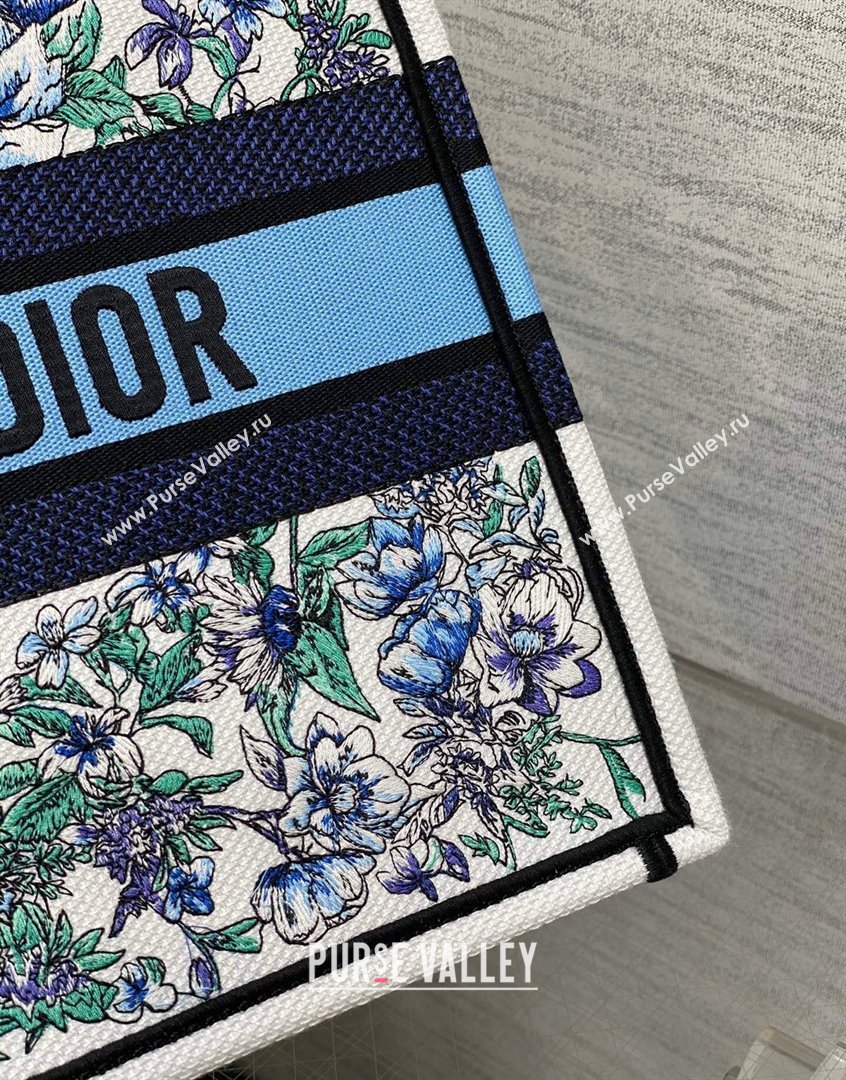 Dior Medium Book Tote Bag in White and Blue Flowers Constellation Embroidery 2023 (BF-230908047)