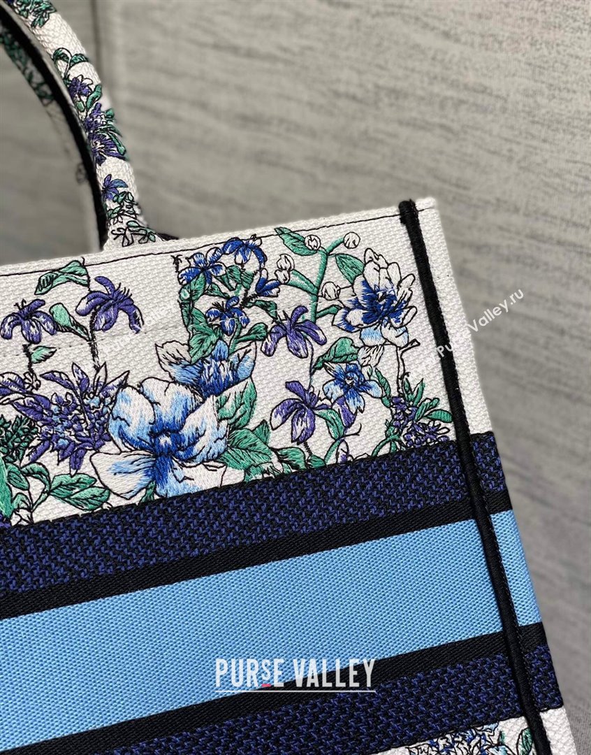 Dior Medium Book Tote Bag in White and Blue Flowers Constellation Embroidery 2023 (BF-230908047)