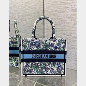 Dior Small Book Tote Bag in White and Blue Flowers Constellation Embroidery 2023 (BF-230908048)