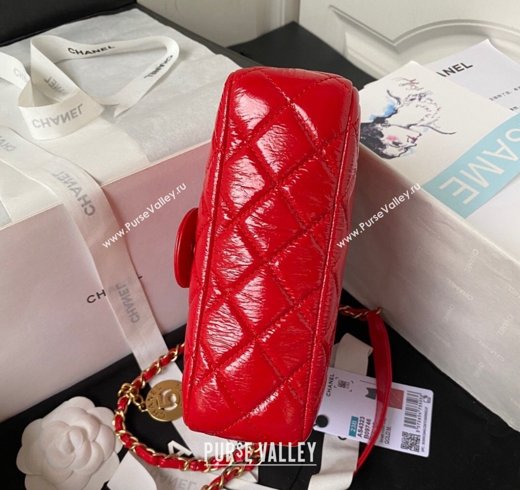 Chanel Shiny Crumpled Calfskin Small Hobo Bag AS4323 Red 2023 (yezi-230907017)