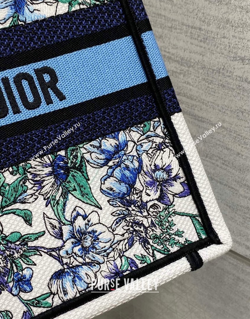Dior Small Book Tote Bag in White and Blue Flowers Constellation Embroidery 2023 (BF-230908048)