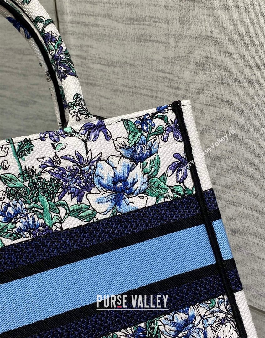 Dior Small Book Tote Bag in White and Blue Flowers Constellation Embroidery 2023 (BF-230908048)