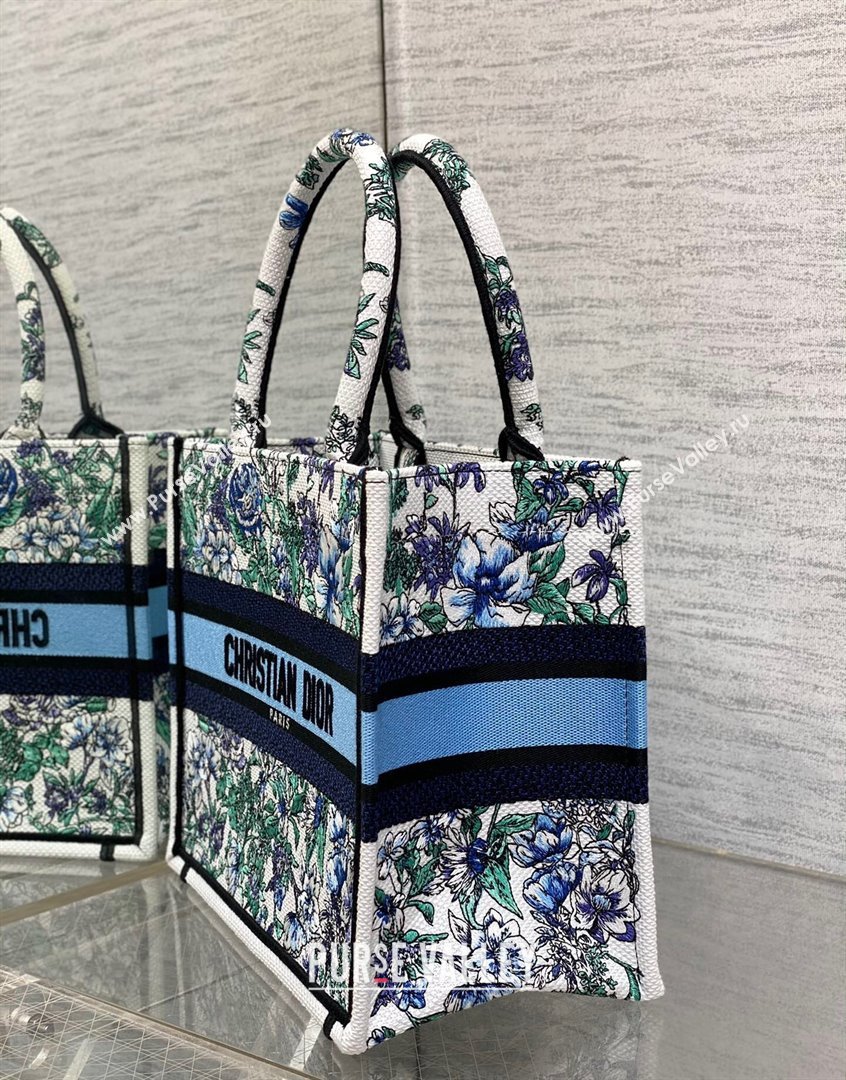 Dior Small Book Tote Bag in White and Blue Flowers Constellation Embroidery 2023 (BF-230908048)