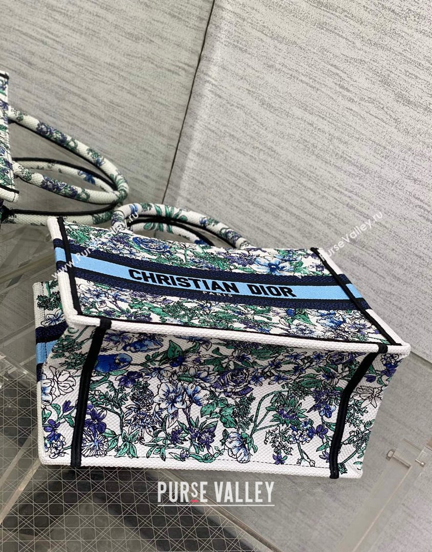Dior Small Book Tote Bag in White and Blue Flowers Constellation Embroidery 2023 (BF-230908048)