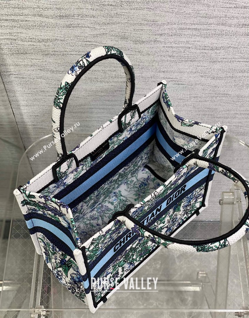 Dior Small Book Tote Bag in White and Blue Flowers Constellation Embroidery 2023 (BF-230908048)