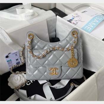 Chanel Shiny Crumpled Calfskin Small Hobo Bag AS4323 Grey 2023 (yezi-230907018)