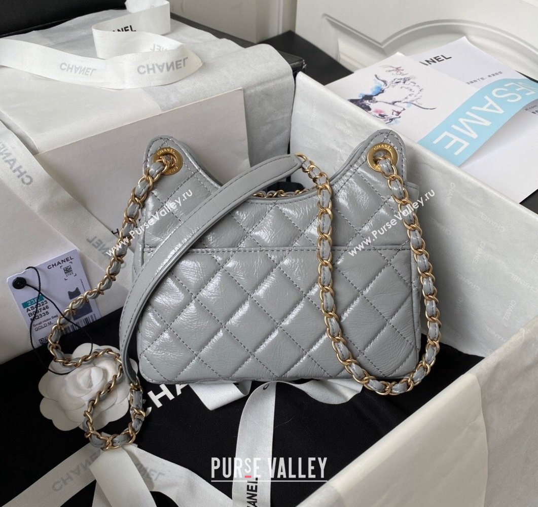 Chanel Shiny Crumpled Calfskin Small Hobo Bag AS4323 Grey 2023 (yezi-230907018)