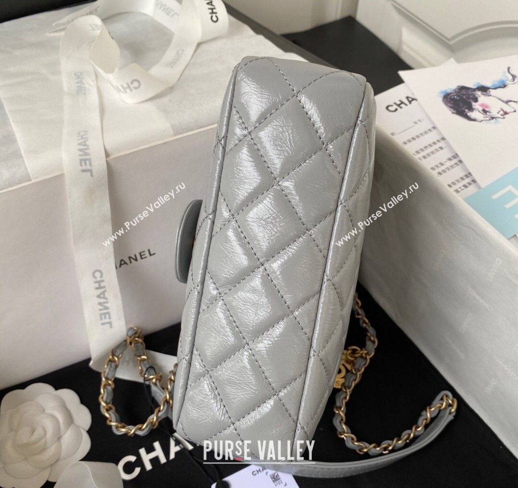 Chanel Shiny Crumpled Calfskin Small Hobo Bag AS4323 Grey 2023 (yezi-230907018)