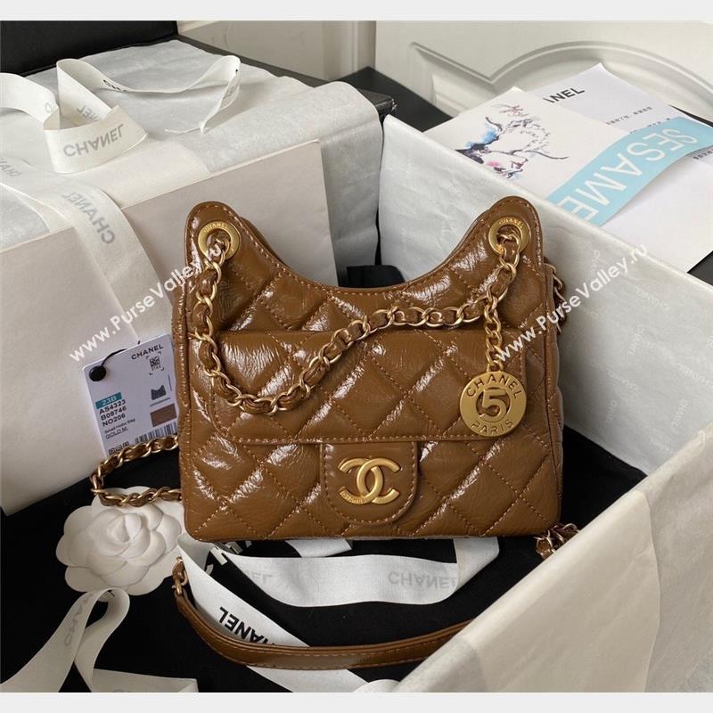 Chanel Shiny Crumpled Calfskin Small Hobo Bag AS4323 Khaki 2023 (yezi-230907019)