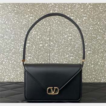 Valentino Shoulder Letter Bag in Smooth Calfskin with VLogo Signature Black/Gold 2023 5080L (LN-230908071)