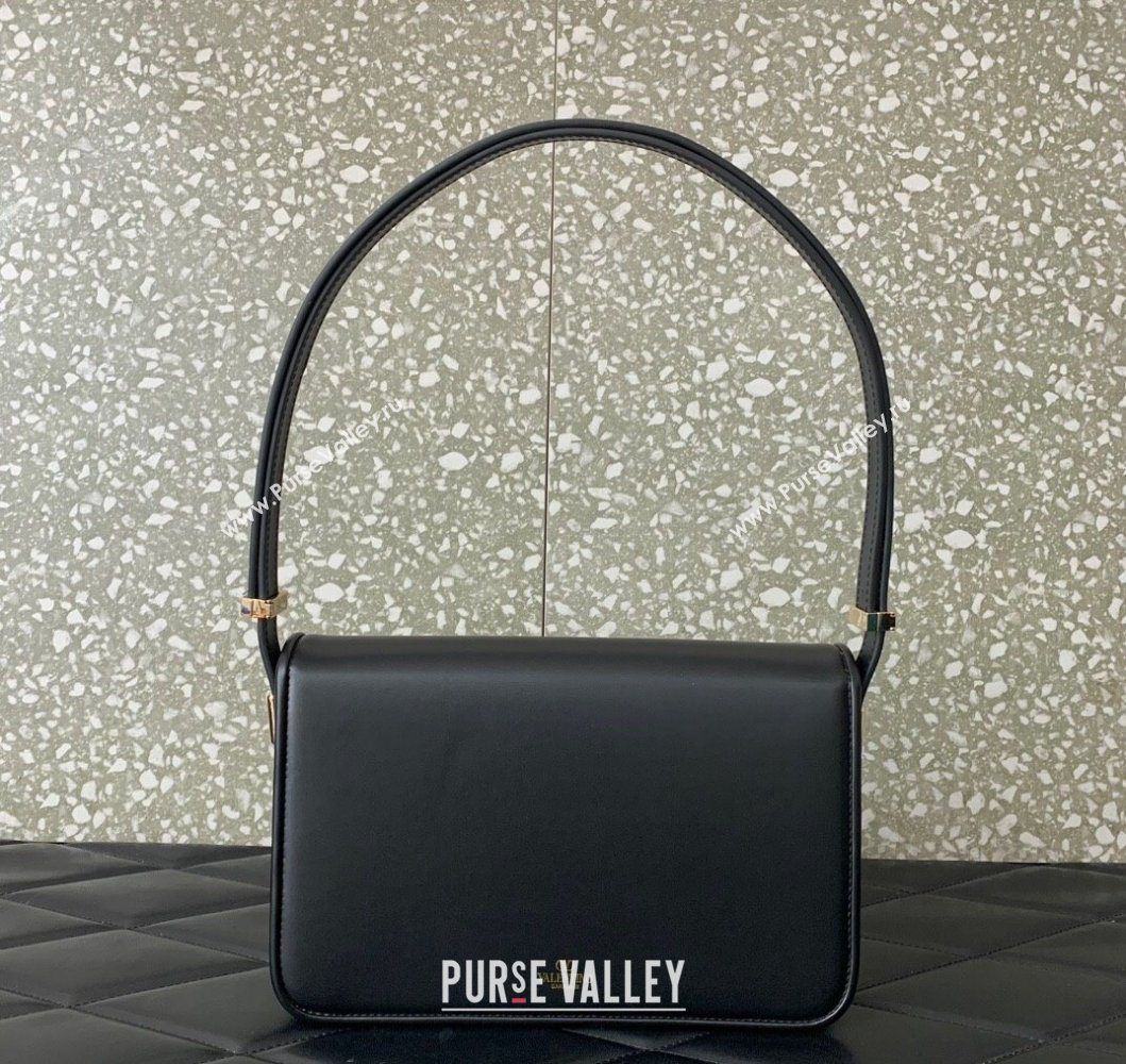 Valentino Shoulder Letter Bag in Smooth Calfskin with VLogo Signature Black/Gold 2023 5080L (LN-230908071)