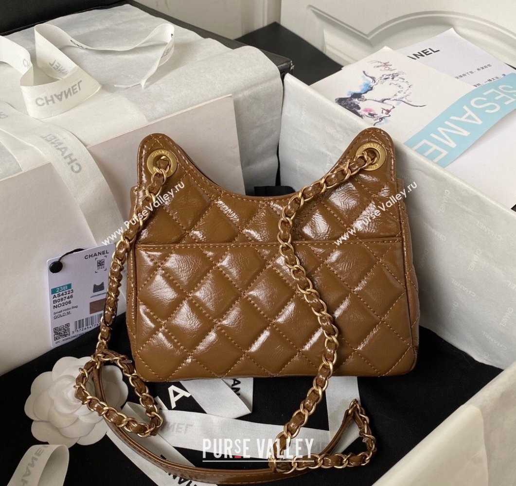 Chanel Shiny Crumpled Calfskin Small Hobo Bag AS4323 Khaki 2023 (yezi-230907019)