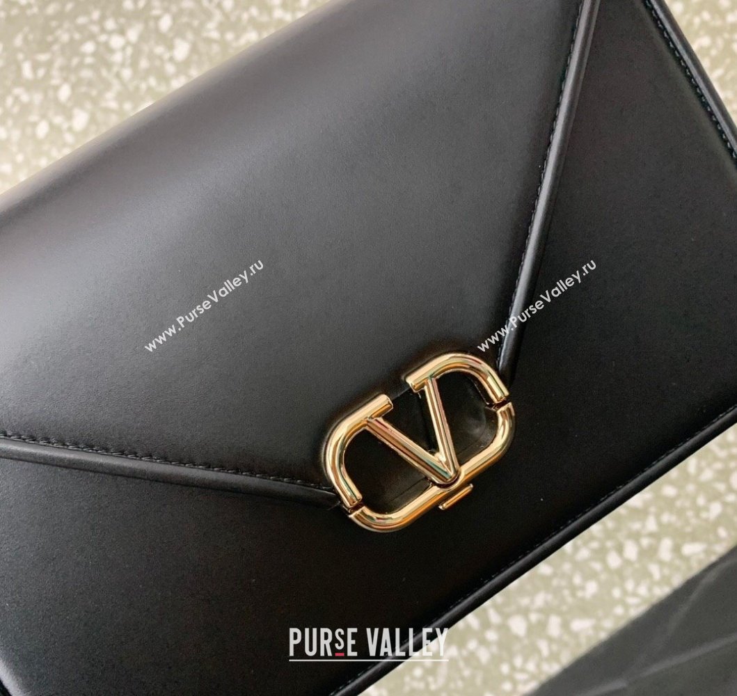 Valentino Shoulder Letter Bag in Smooth Calfskin with VLogo Signature Black/Gold 2023 5080L (LN-230908071)