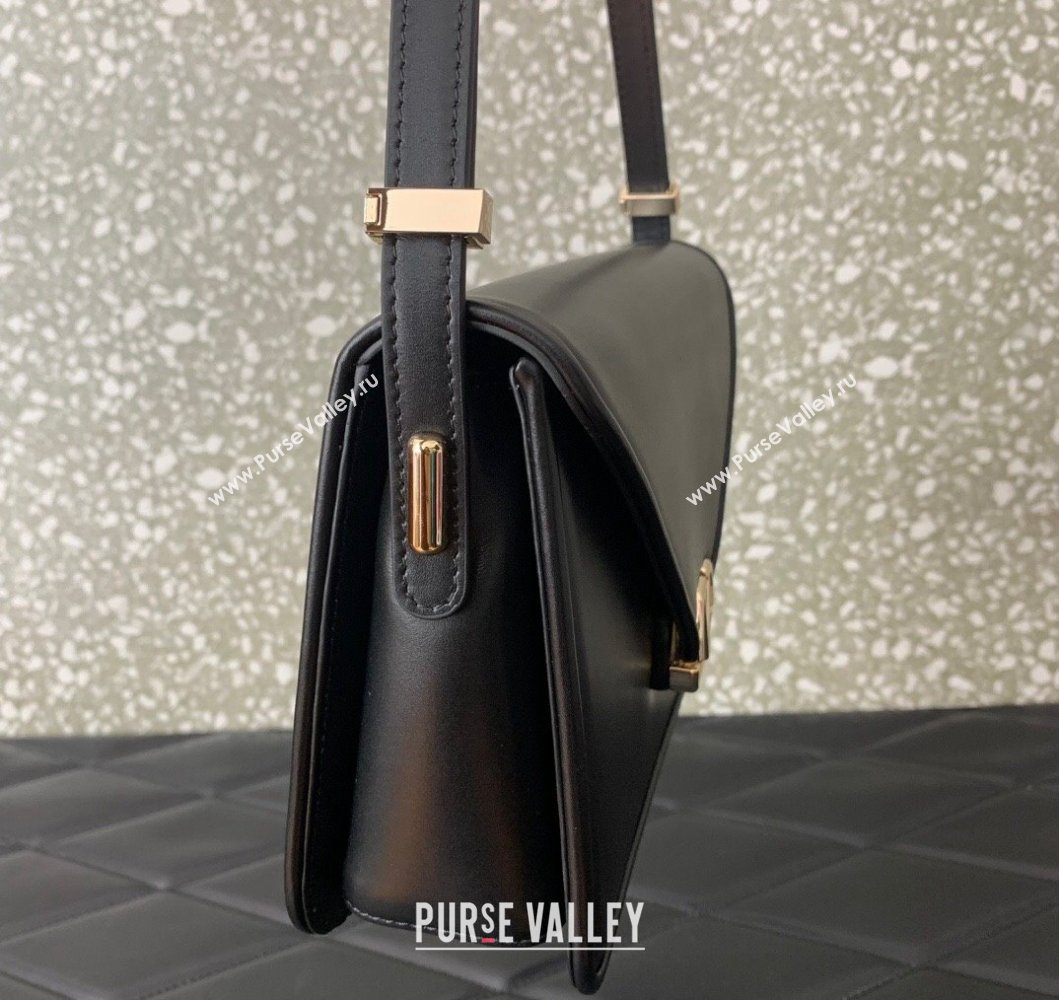 Valentino Shoulder Letter Bag in Smooth Calfskin with VLogo Signature Black/Gold 2023 5080L (LN-230908071)