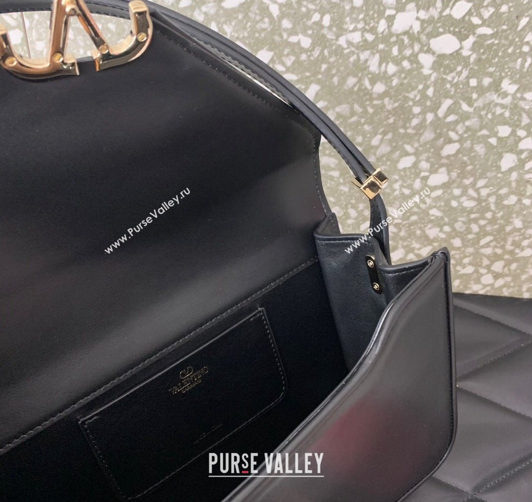 Valentino Shoulder Letter Bag in Smooth Calfskin with VLogo Signature Black/Gold 2023 5080L (LN-230908071)