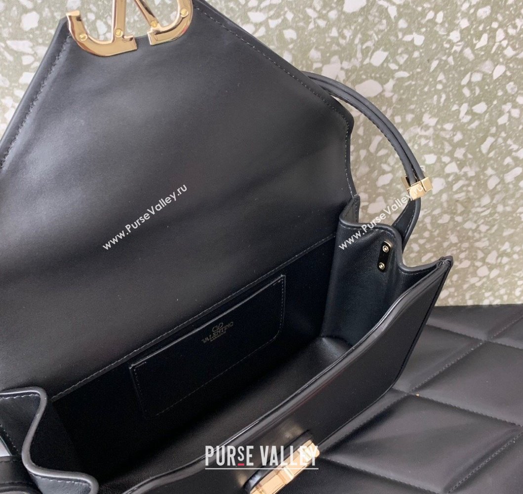 Valentino Shoulder Letter Bag in Smooth Calfskin with VLogo Signature Black/Gold 2023 5080L (LN-230908071)