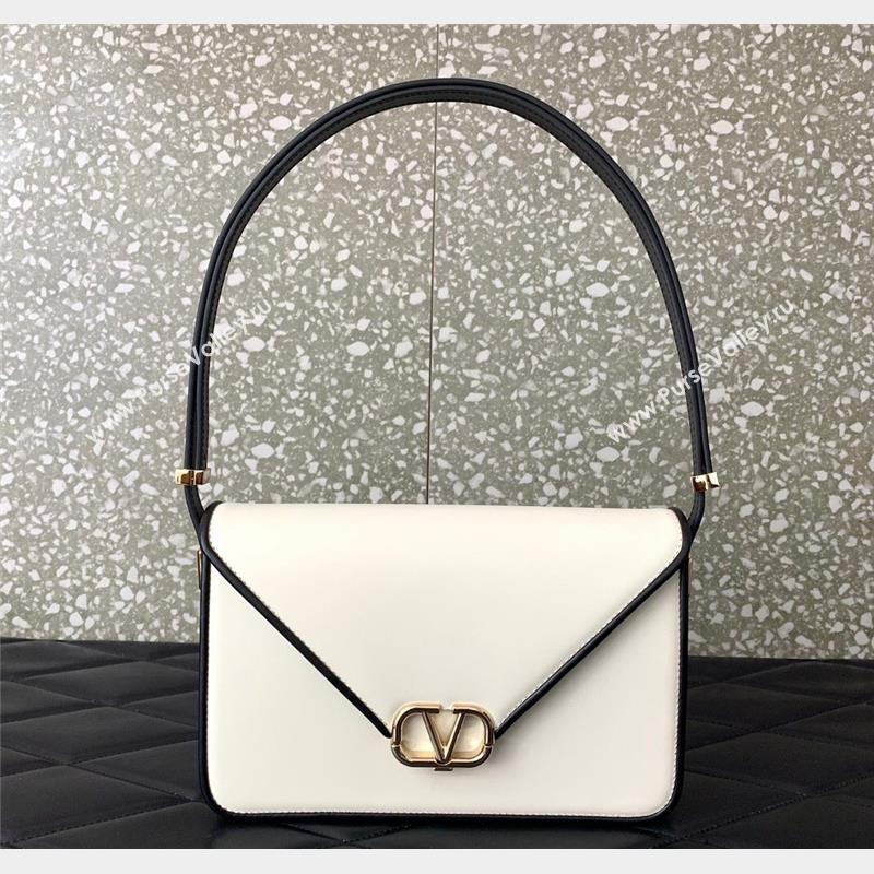 Valentino Shoulder Letter Bag in Smooth Calfskin with VLogo Signature White1/Black 2023 5080L (LN-230908072)