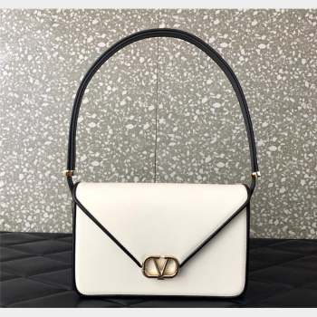 Valentino Shoulder Letter Bag in Smooth Calfskin with VLogo Signature White1/Black 2023 5080L (LN-230908072)