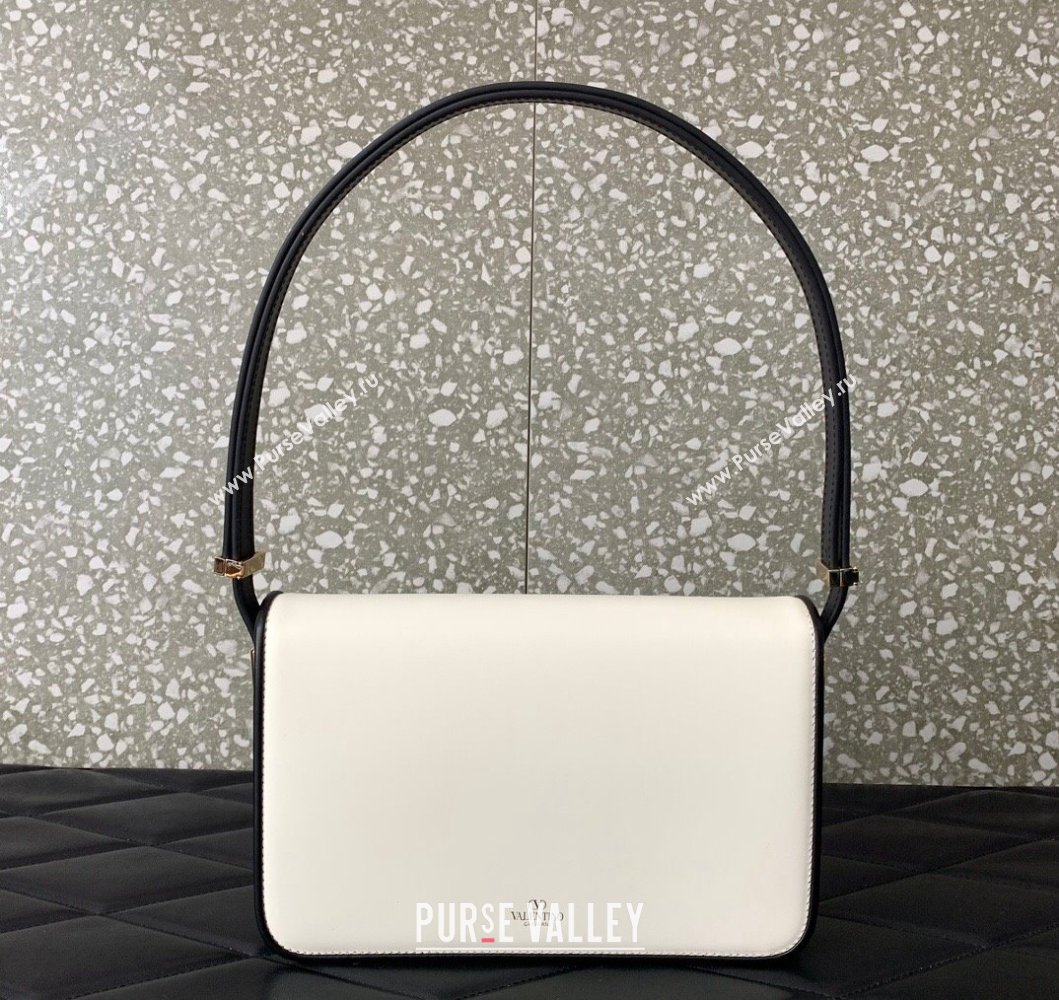 Valentino Shoulder Letter Bag in Smooth Calfskin with VLogo Signature White1/Black 2023 5080L (LN-230908072)