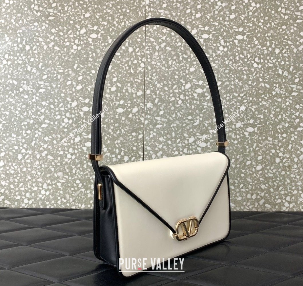 Valentino Shoulder Letter Bag in Smooth Calfskin with VLogo Signature White1/Black 2023 5080L (LN-230908072)