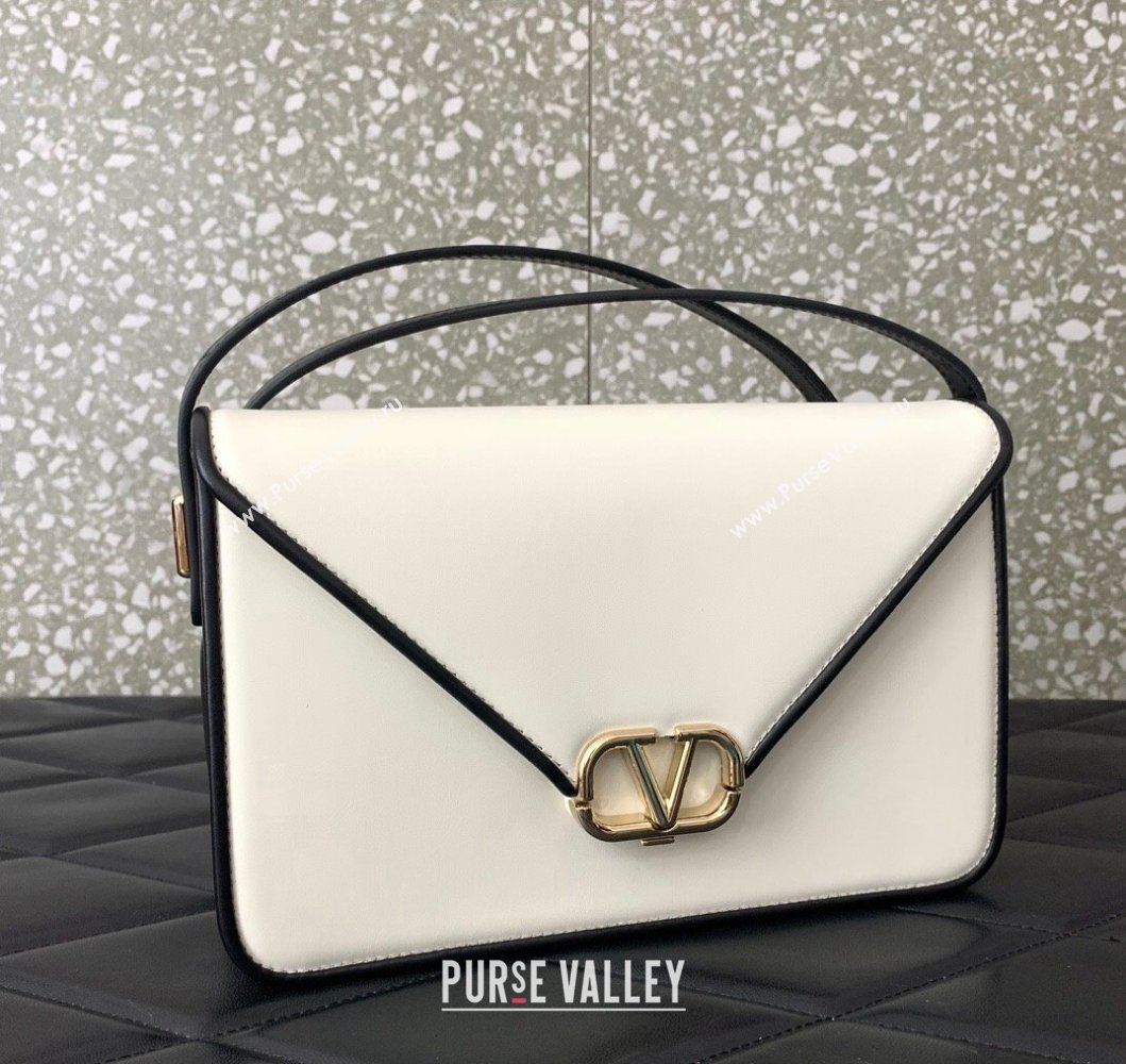 Valentino Shoulder Letter Bag in Smooth Calfskin with VLogo Signature White1/Black 2023 5080L (LN-230908072)