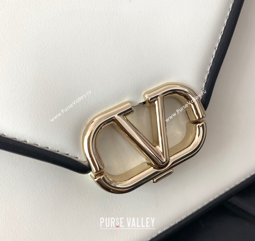 Valentino Shoulder Letter Bag in Smooth Calfskin with VLogo Signature White1/Black 2023 5080L (LN-230908072)