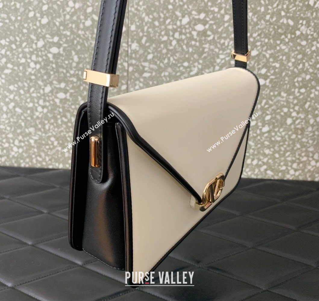 Valentino Shoulder Letter Bag in Smooth Calfskin with VLogo Signature White1/Black 2023 5080L (LN-230908072)