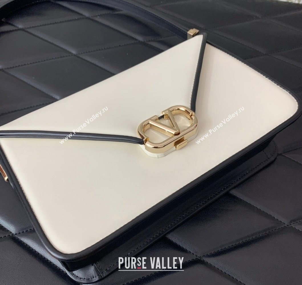 Valentino Shoulder Letter Bag in Smooth Calfskin with VLogo Signature White1/Black 2023 5080L (LN-230908072)