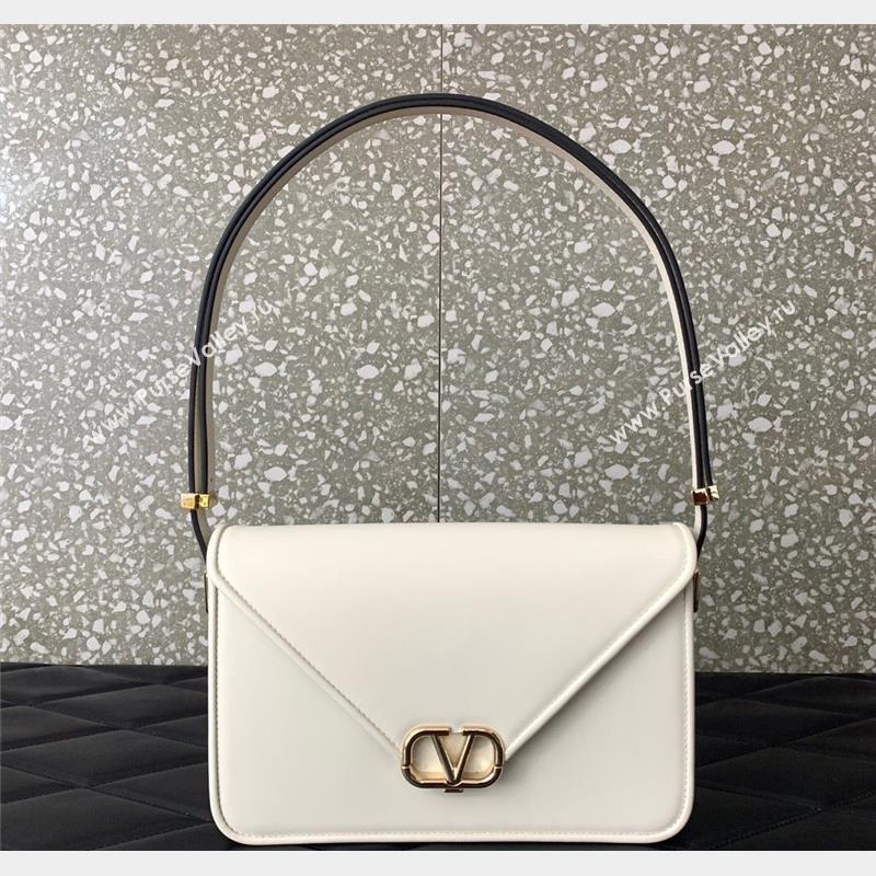 Valentino Shoulder Letter Bag in Smooth Calfskin with VLogo Signature White/Gold 2023 5080L (LN-230908074)