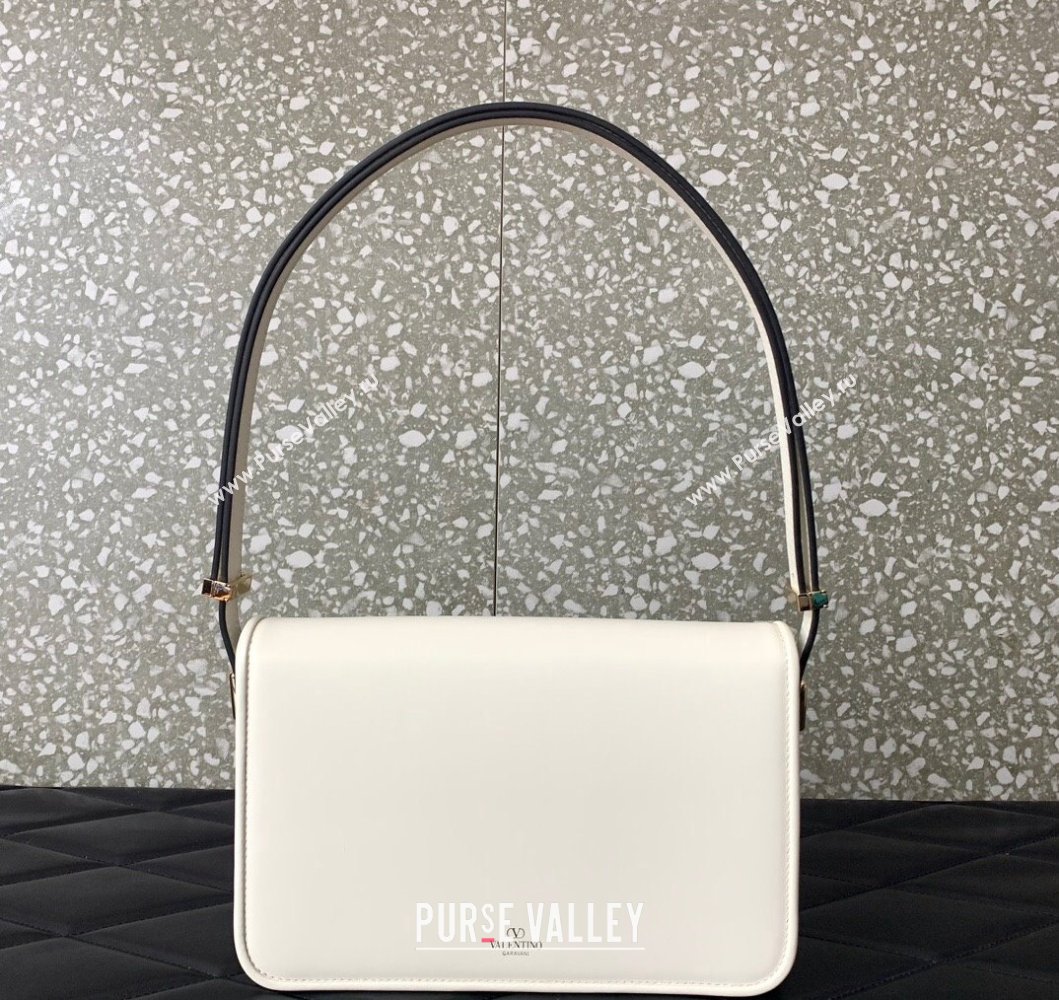 Valentino Shoulder Letter Bag in Smooth Calfskin with VLogo Signature White/Gold 2023 5080L (LN-230908074)