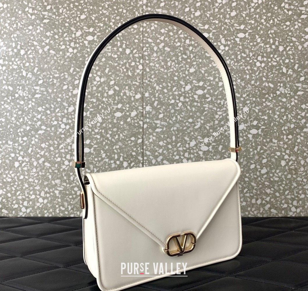 Valentino Shoulder Letter Bag in Smooth Calfskin with VLogo Signature White/Gold 2023 5080L (LN-230908074)
