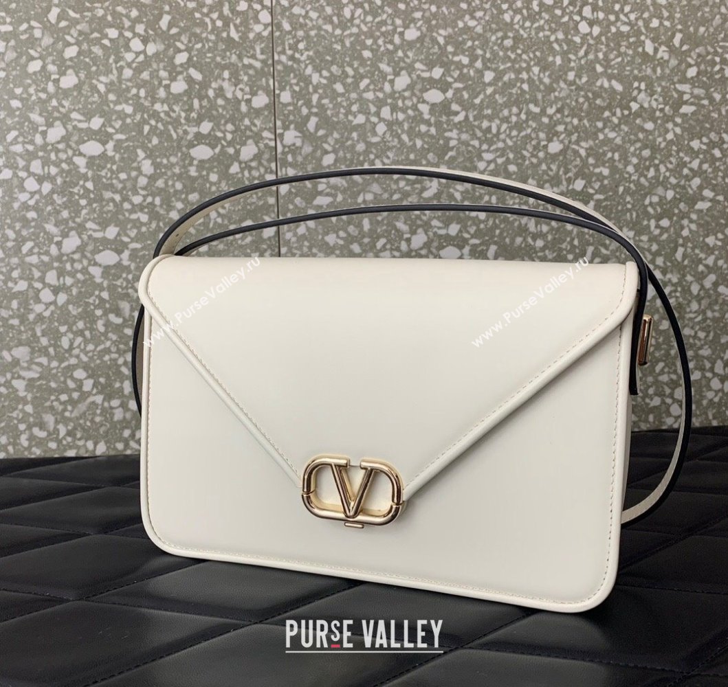 Valentino Shoulder Letter Bag in Smooth Calfskin with VLogo Signature White/Gold 2023 5080L (LN-230908074)