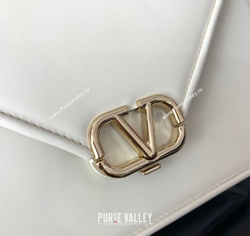Valentino Shoulder Letter Bag in Smooth Calfskin with VLogo Signature White/Gold 2023 5080L (LN-230908074)