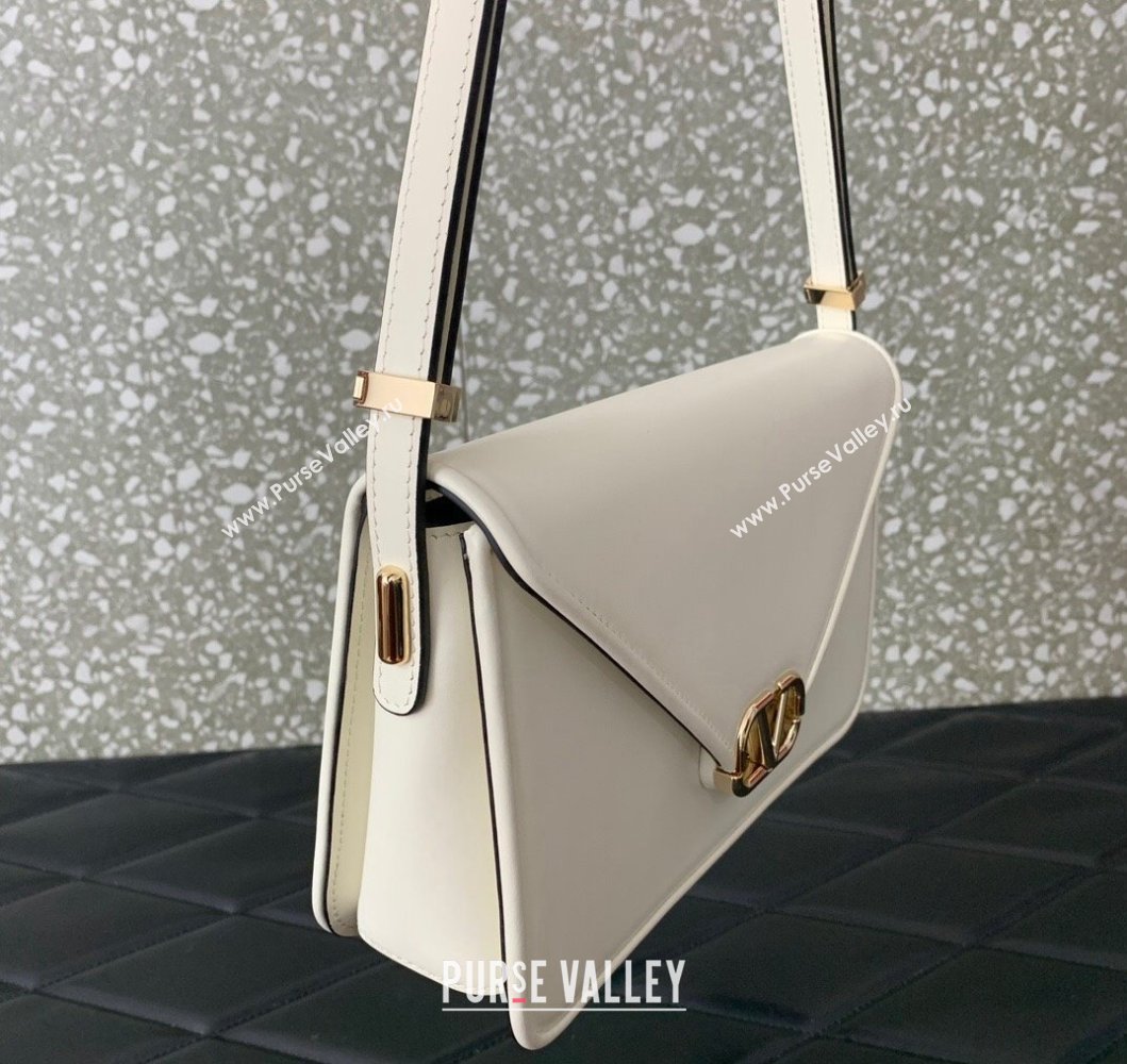 Valentino Shoulder Letter Bag in Smooth Calfskin with VLogo Signature White/Gold 2023 5080L (LN-230908074)