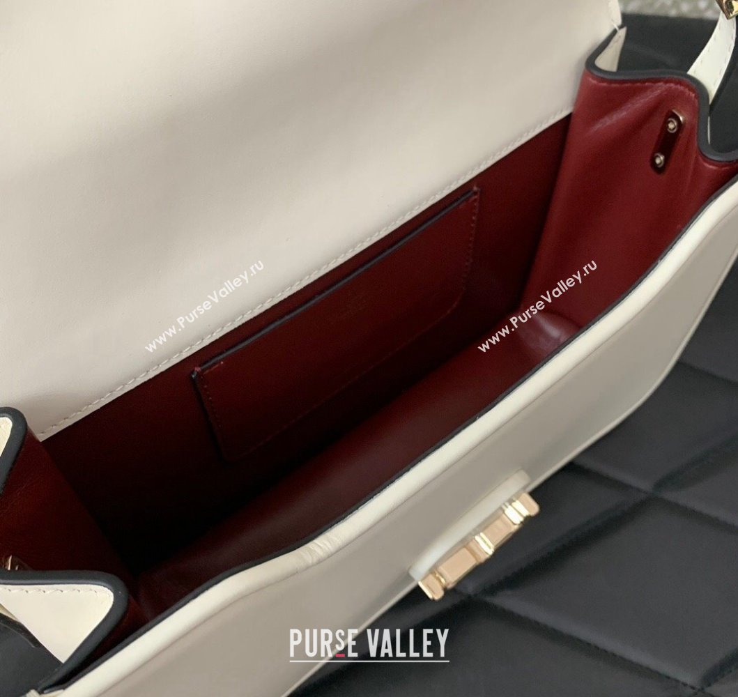 Valentino Shoulder Letter Bag in Smooth Calfskin with VLogo Signature White/Gold 2023 5080L (LN-230908074)