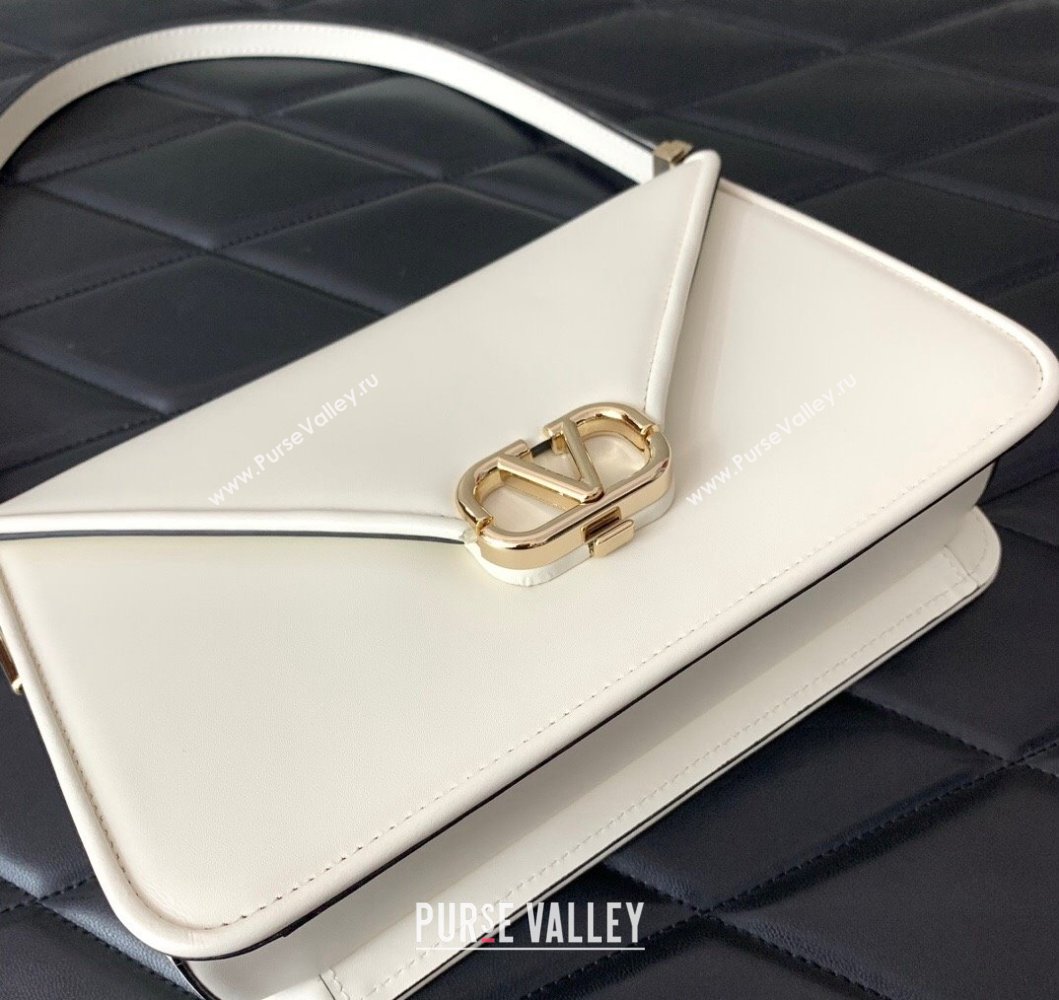 Valentino Shoulder Letter Bag in Smooth Calfskin with VLogo Signature White/Gold 2023 5080L (LN-230908074)