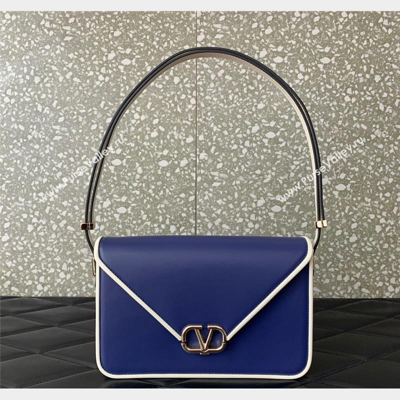 Valentino Shoulder Letter Bag in Smooth Calfskin with VLogo Signature Blue/White 2023 5080L (LN-230908075)