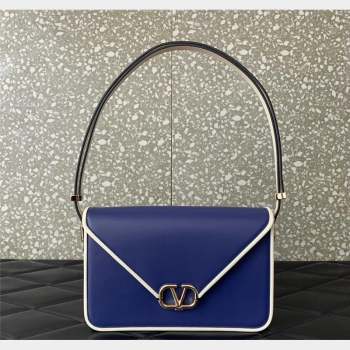 Valentino Shoulder Letter Bag in Smooth Calfskin with VLogo Signature Blue/White 2023 5080L (LN-230908075)